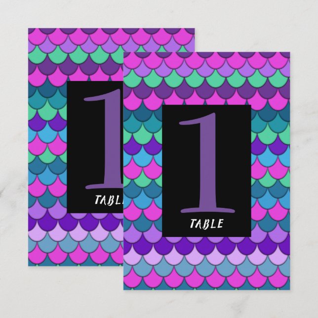 Colourful Multi-Coloured Mermaid Party Table Numbe Invitation (Front/Back)