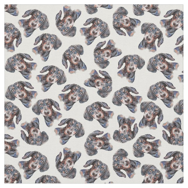 Colourful multi cute Dachshund art Fabric (Close Up)