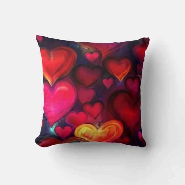 Colourful Multi Hearts Throw Pillow (Front)