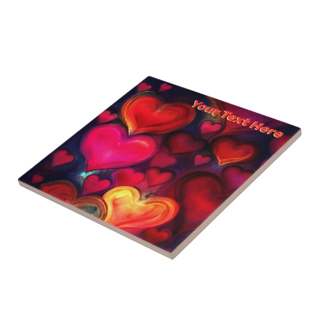 Colourful Multi Hearts Valentine Tile (Side)