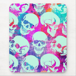 Colourful multi skull pattern in pink and blue. mouse pad