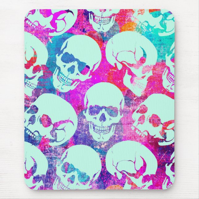 Colourful multi skull pattern in pink and blue. mouse pad (Front)