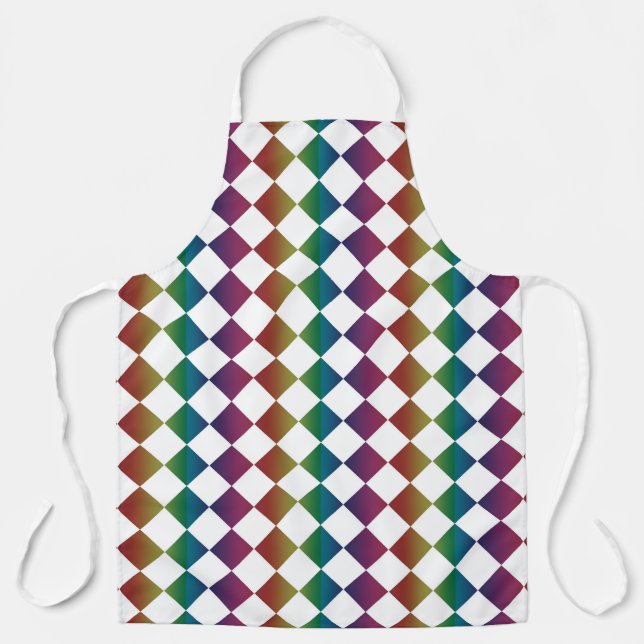 Colourful Multicolor Diamond Harlequin Chequered  Apron (Front)