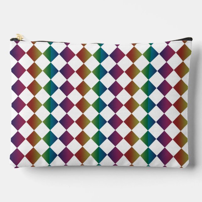 Colourful Multicolor Diamond Harlequin Chequered L Accessory Pouch (Front)