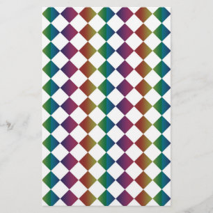 Colourful Multicolor Diamond Harlequin Chequered Stationery