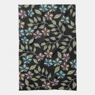 Colourful Multicolor Floral with Black Tea Towel