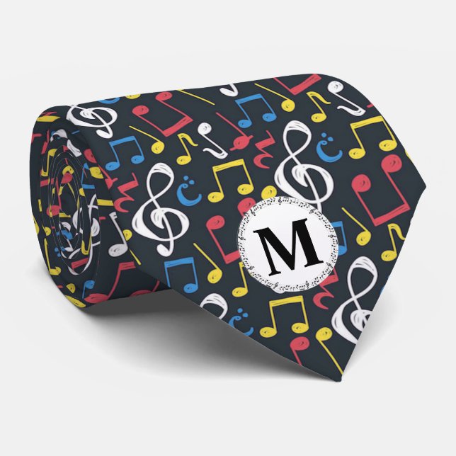 Colourful Multicolor Music Note  Monogram Musician Tie (Rolled)