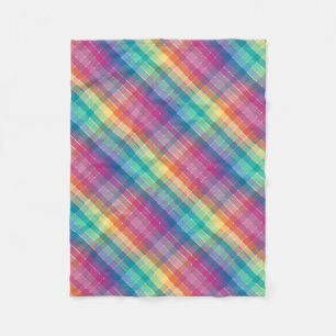 Colourful Multicolor Rainbow Plaid Stripes Fleece Blanket