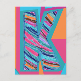 Colourful Multicolor Stripes Letter K as in Kay Postcard