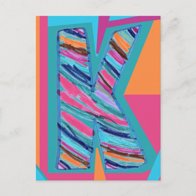 Colourful Multicolor Stripes Letter K as in Kay Postcard (Front)