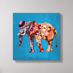 Colourful Multicolored Elephant on Blue Background Canvas Print
