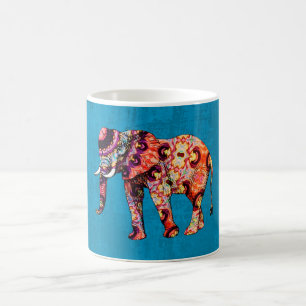 Colourful Multicolored Elephant on Blue Background Coffee Mug