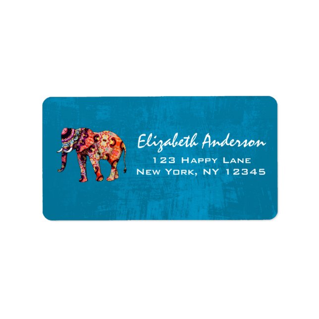 Colourful Multicolored Elephant on Blue Background Label (Front)