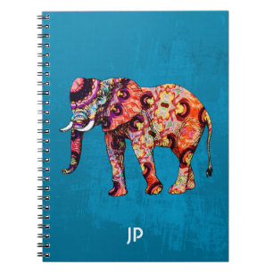 Colourful Multicolored Elephant on Blue Background Notebook