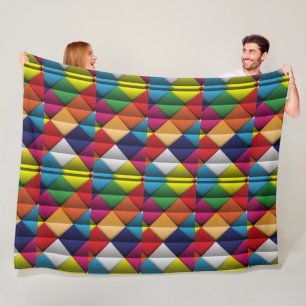 Colourful Multicolored Geometric Quilt Pattern Bla Fleece Blanket
