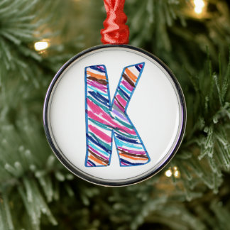 Colourful Multicolored Letter K as in Kay Metal Ornament