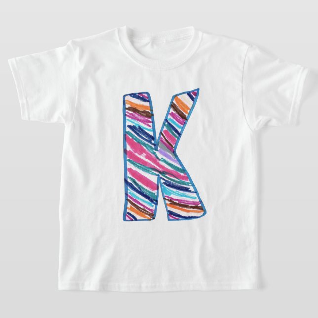Colourful Multicolored Letter K as in Kay T-Shirt (Laydown)