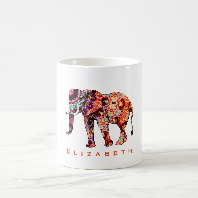 Colourful Multicolored Patterned Elephant Coffee Mug (Center)