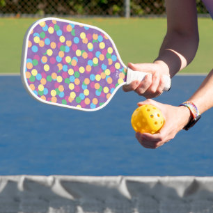 Colourful Multicolored Polka-Dots Pattern on Purpl Pickleball Paddle