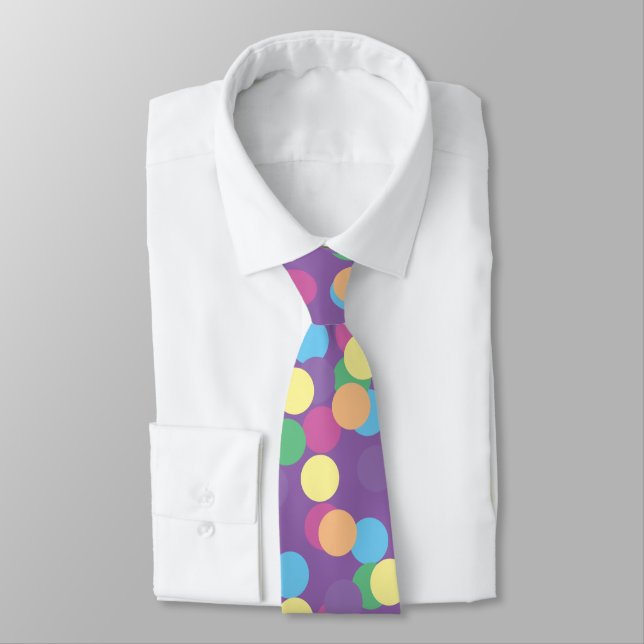Colourful Multicolored Polka-Dots Pattern on Purpl Tie (Tied)