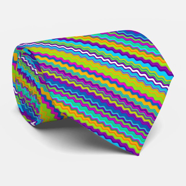 Colourful Multicoloured Lined Zigzag Pattern Tie (Rolled)