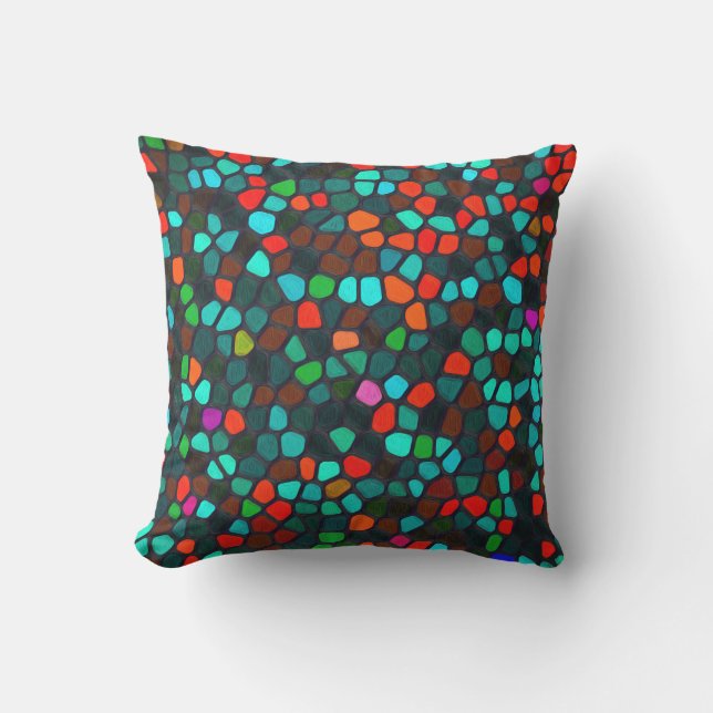 Colourful Multicoloured Mosaic Pattern Outdoor Pillow (Front)