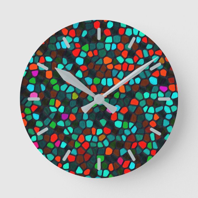Colourful Multicoloured Mosaic Pattern Round Clock (Front)