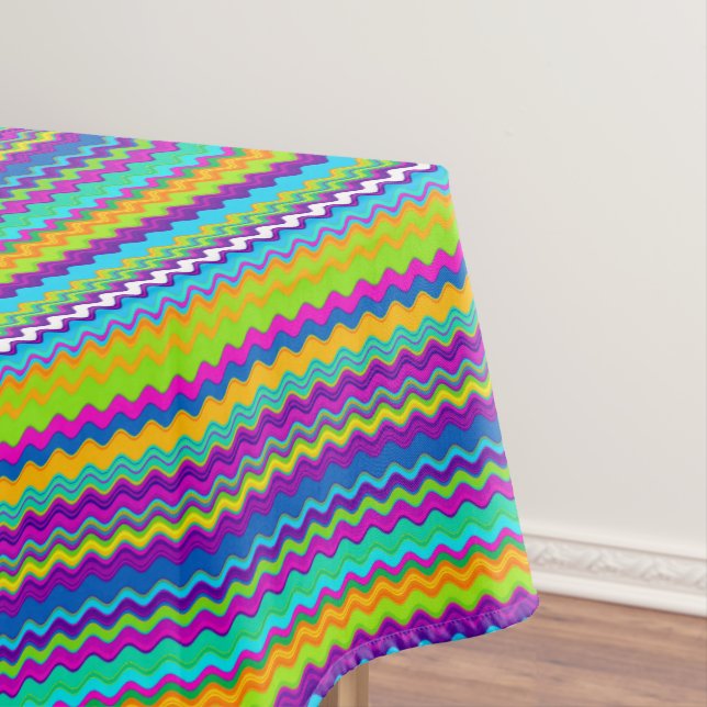 Colourful Multicoloured Wavy Line Pattern Tablecloth (In Situ)