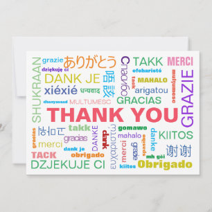 Colourful Multilingual Typography Flat Thank You Card