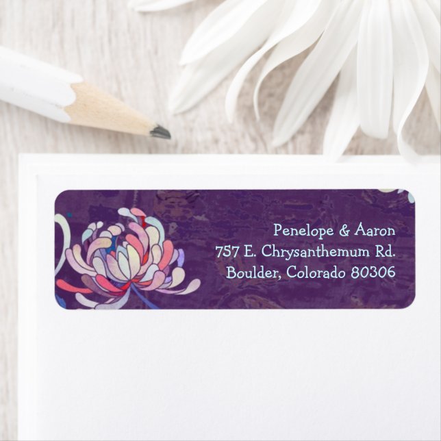 Colourful Mum Purple Wedding Address Labels (Insitu)