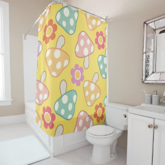 Colourful Mushroom & Floral Shower Curtain