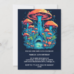 Colourful Mushroom Forest Print Birthday Party Invitation