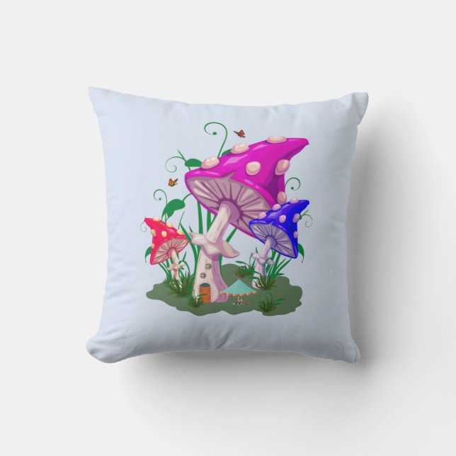 Colourful Mushroom | Light Blue  Throw Pillow (Front)