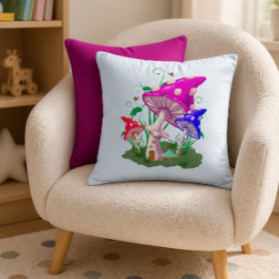Colourful Mushroom Light Blue Throw Pillow