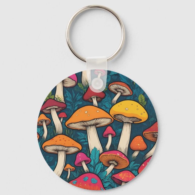 Colourful Mushroom Pattern Keychain (Front)