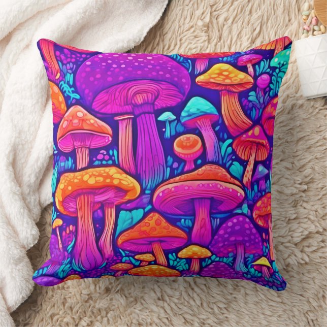 Colourful Mushroom Pattern Throw Pillow (Blanket)