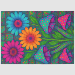 Colourful Mushrooms and Daisies Quilted Pattern  Tissue Paper