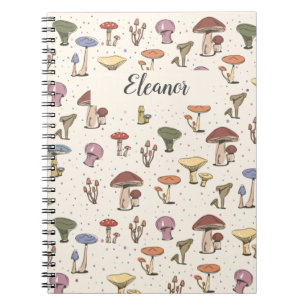 Colourful Mushrooms Doodle Pattern - Customizable Notebook