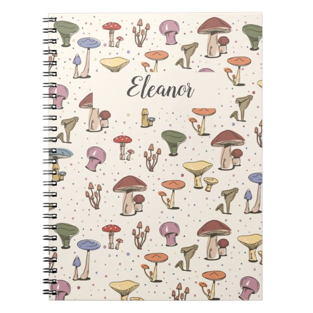 Colourful Mushrooms Doodle Pattern - Customizable Notebook (Front)