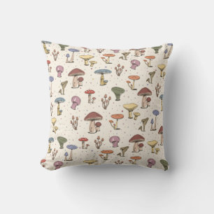 Colourful Mushrooms Doodle Pattern Throw Pillow