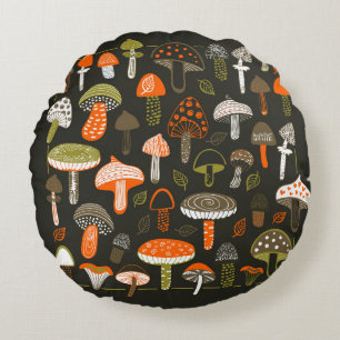 Colourful Mushrooms: Fairy Collection Round Pillow