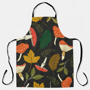 Colourful mushrooms, leaves, vintage full colour. apron