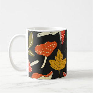 Colourful mushrooms, leaves, vintage full colour. coffee mug