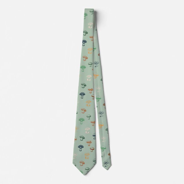 Colourful Mushrooms on Solid Green Background Tie (Front)