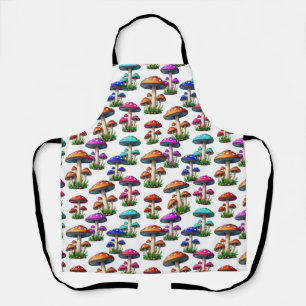 Colourful Mushrooms On White Background Apron