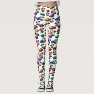 Colourful Mushrooms On White Background  Leggings
