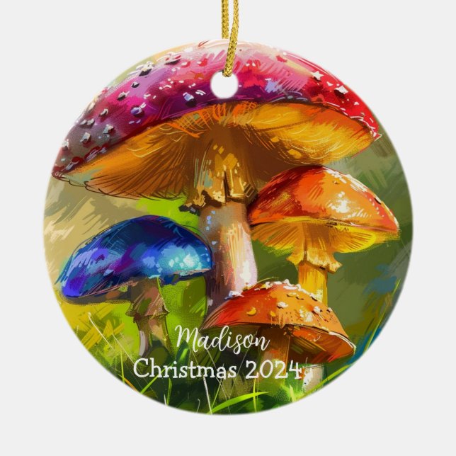Colourful Mushrooms Personalized Ornament (Front)