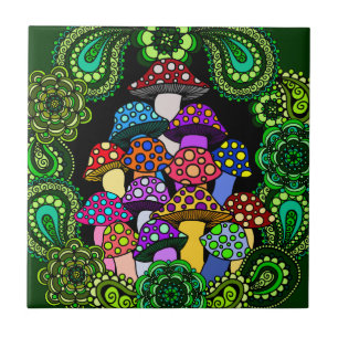 Colourful Mushrooms Tile