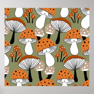 Colourful Mushrooms Vintage Hand Drawing Poster