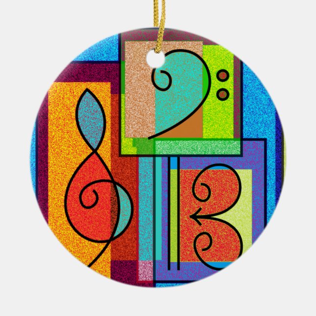 Colourful Music Clefs 2-sided art Ceramic Ornament (Front)